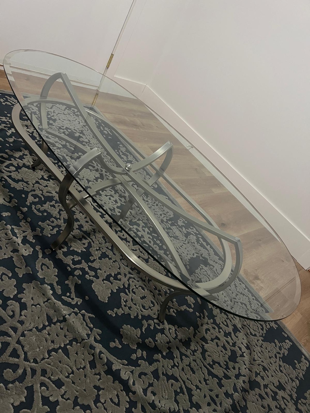 Oval Glass Coffee Table - Silver Frame