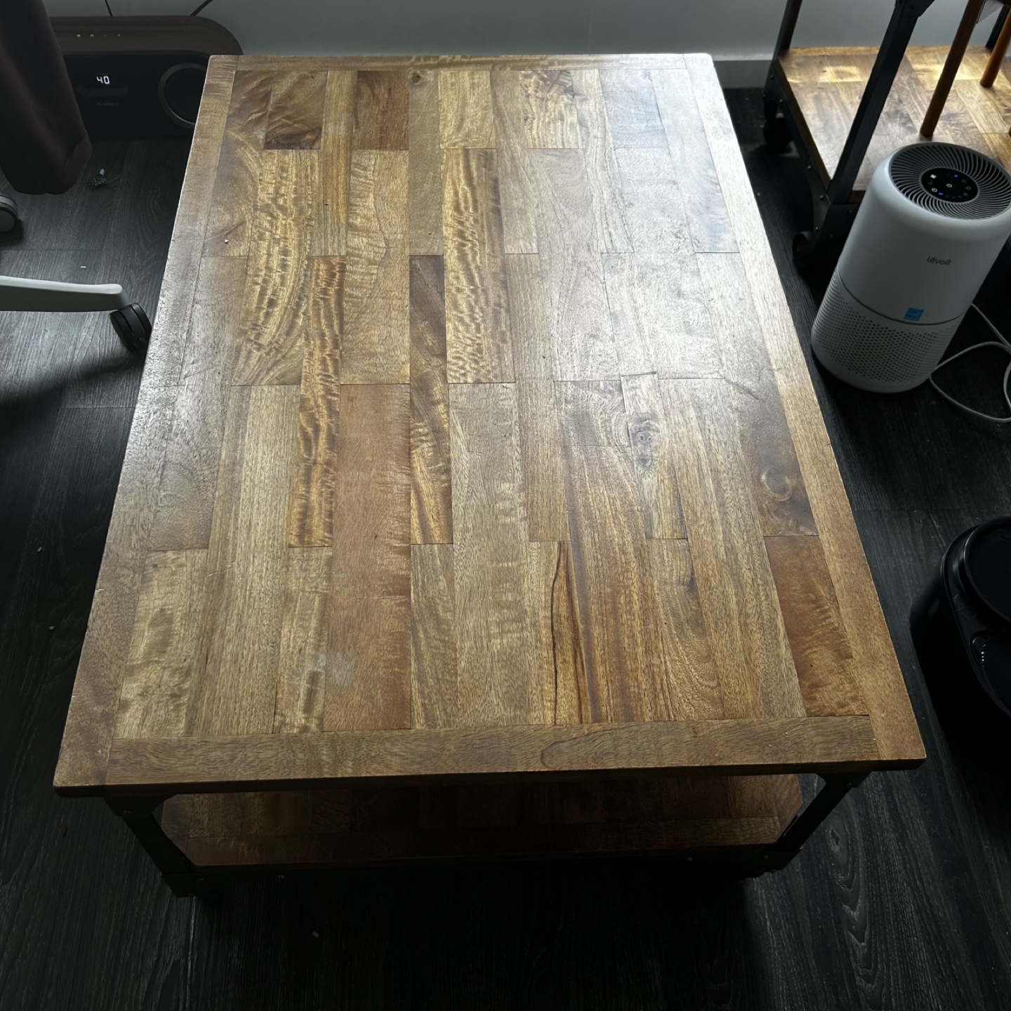 Wood & Metal Coffee Table on Wheels from Urban