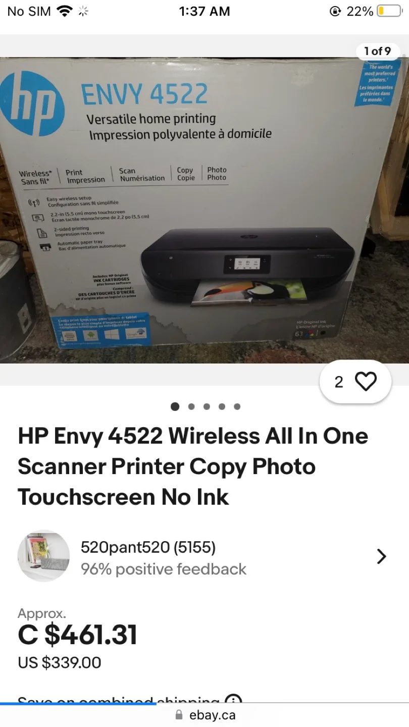 HP ENVY 4522  All-in-One Photo Printer thumbnail
