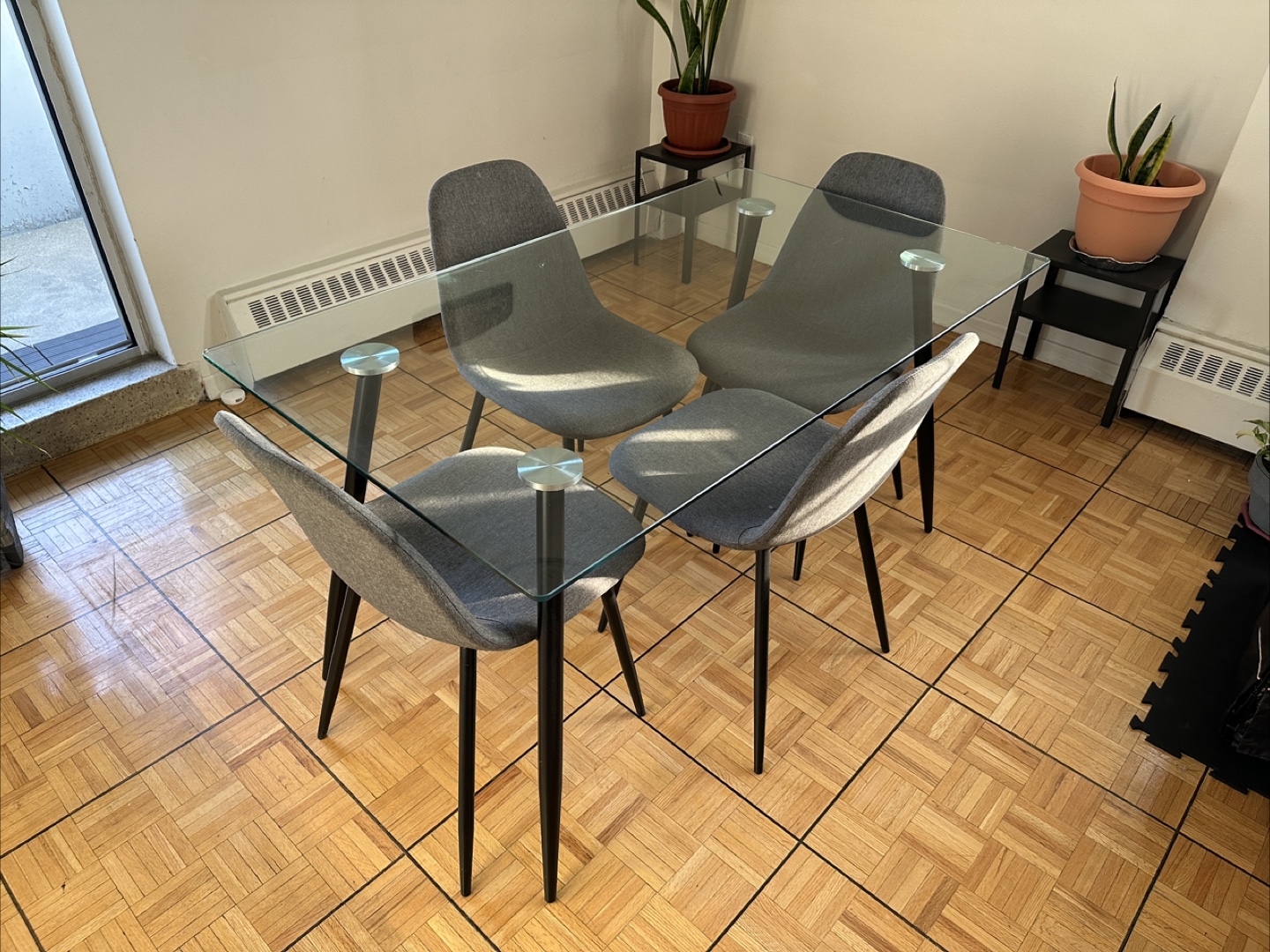 Glass Top Dining Table with 4 Grey Chairs - photo 3