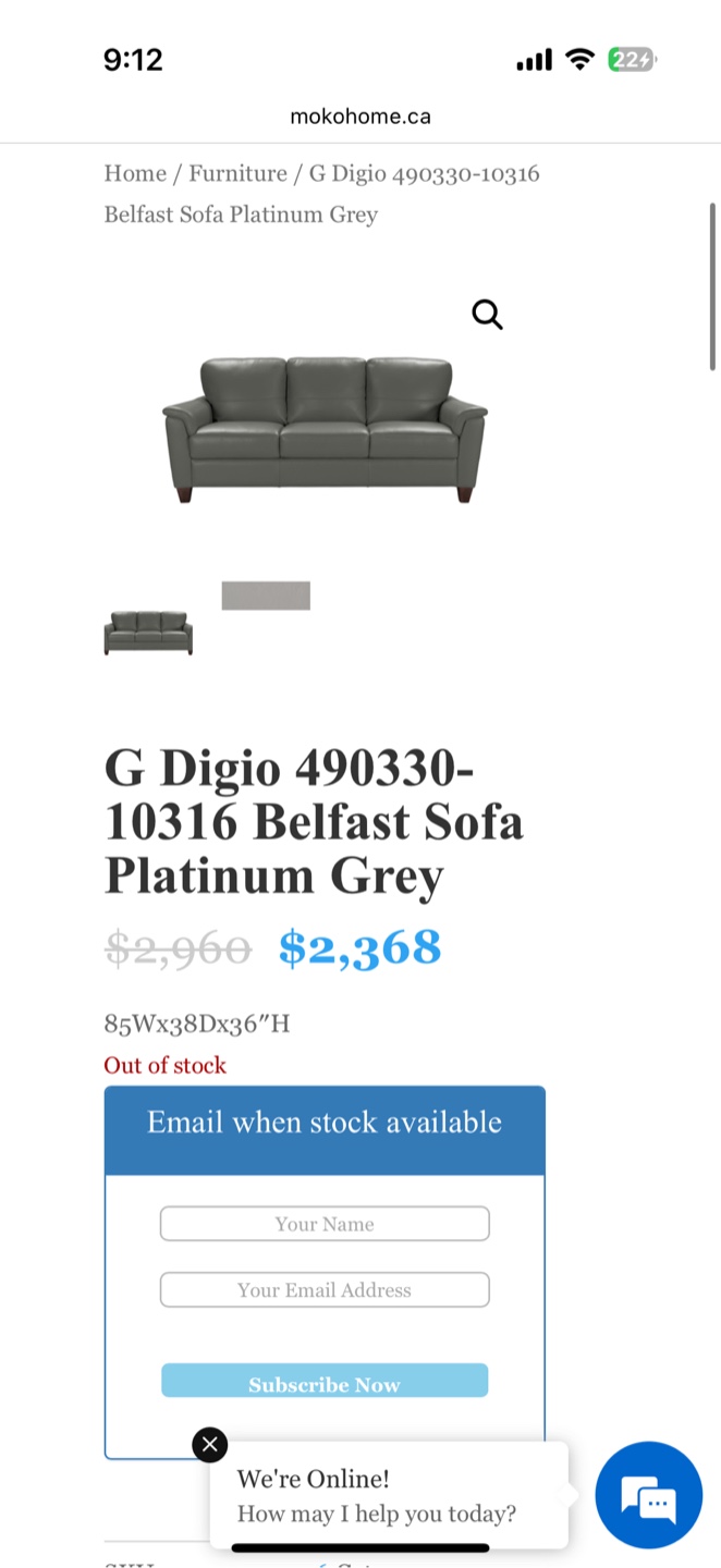 G Digio Belfast Sofa - Platinum Grey
