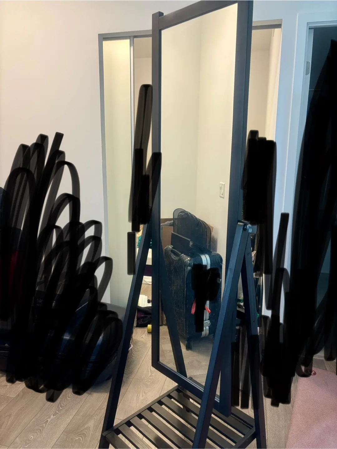 Standing Mirror with Shelf - Black Frame thumbnail