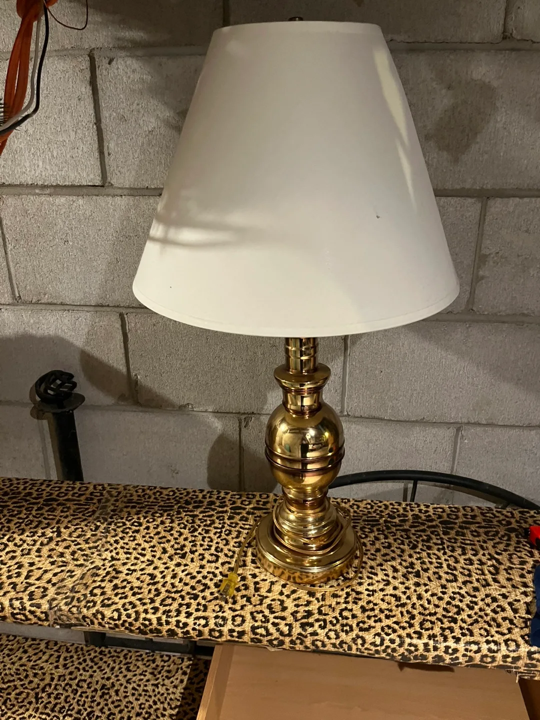 Vintage Table Lamp with White Shade and Gold Base thumbnail