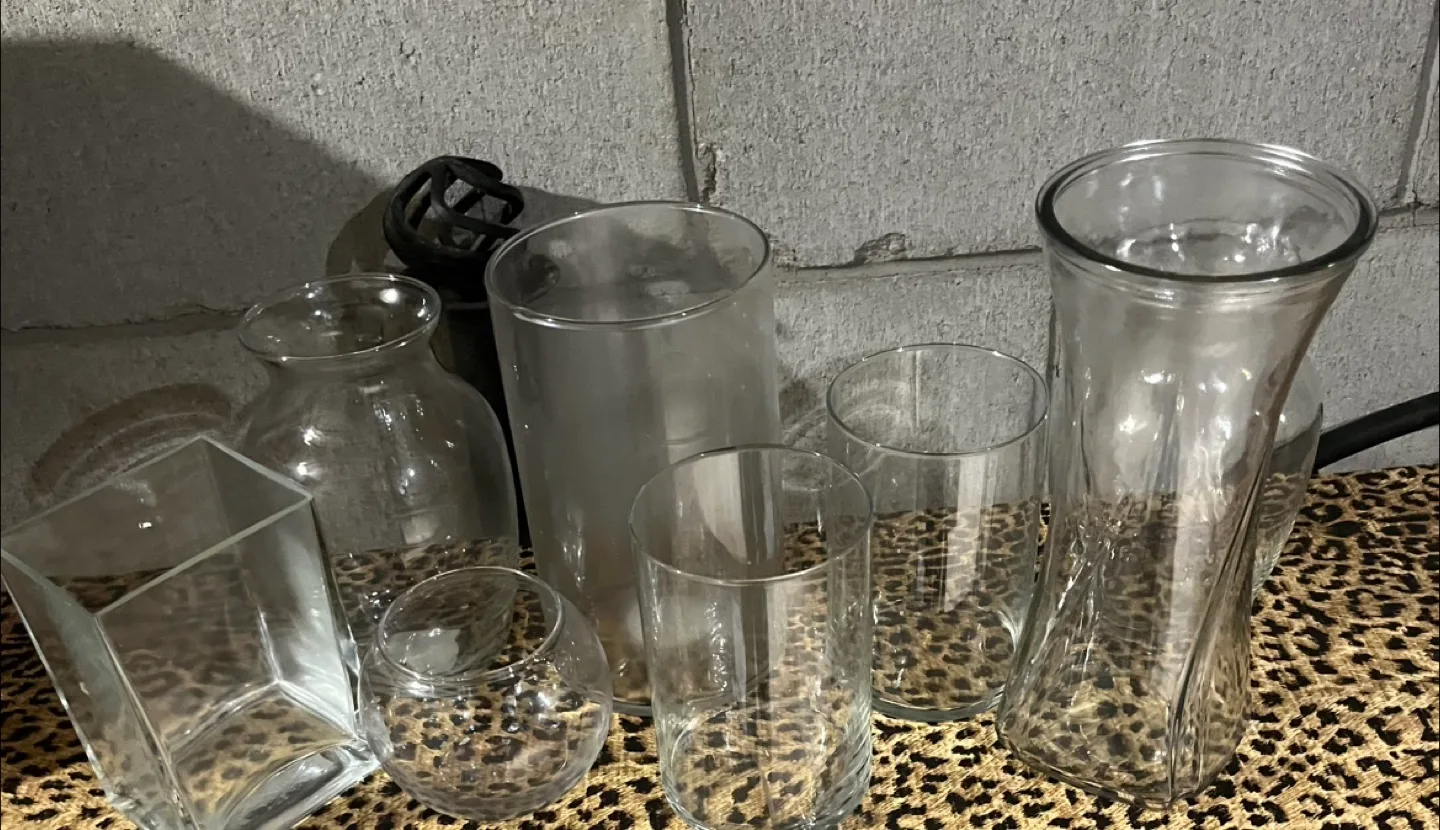 8 Assorted Glass Vases and Candle Holders thumbnail
