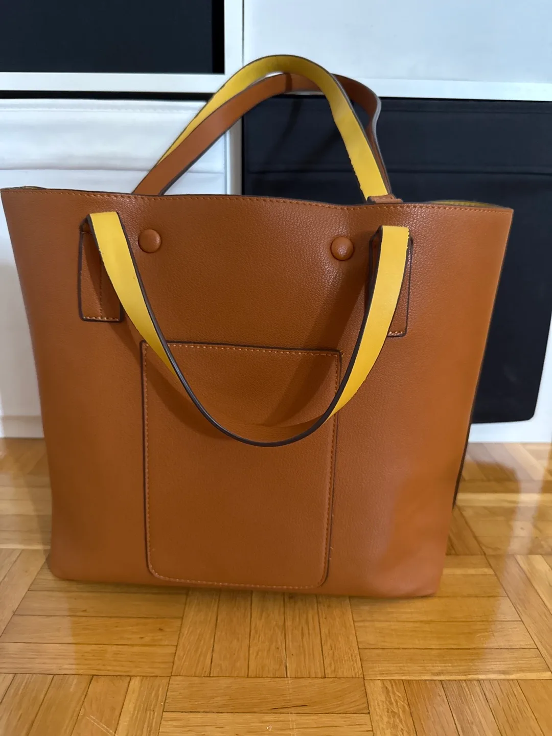 Sondra Roberts Squared Tote Bag - Brown & Yellow thumbnail