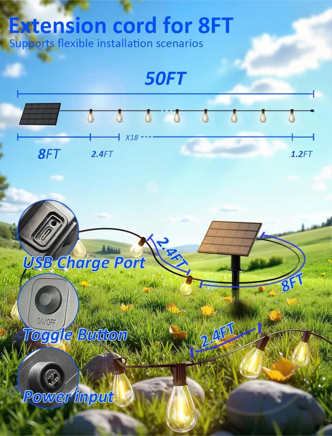 50FT Solar String Lights Outdoor Waterproof image indicator(6)