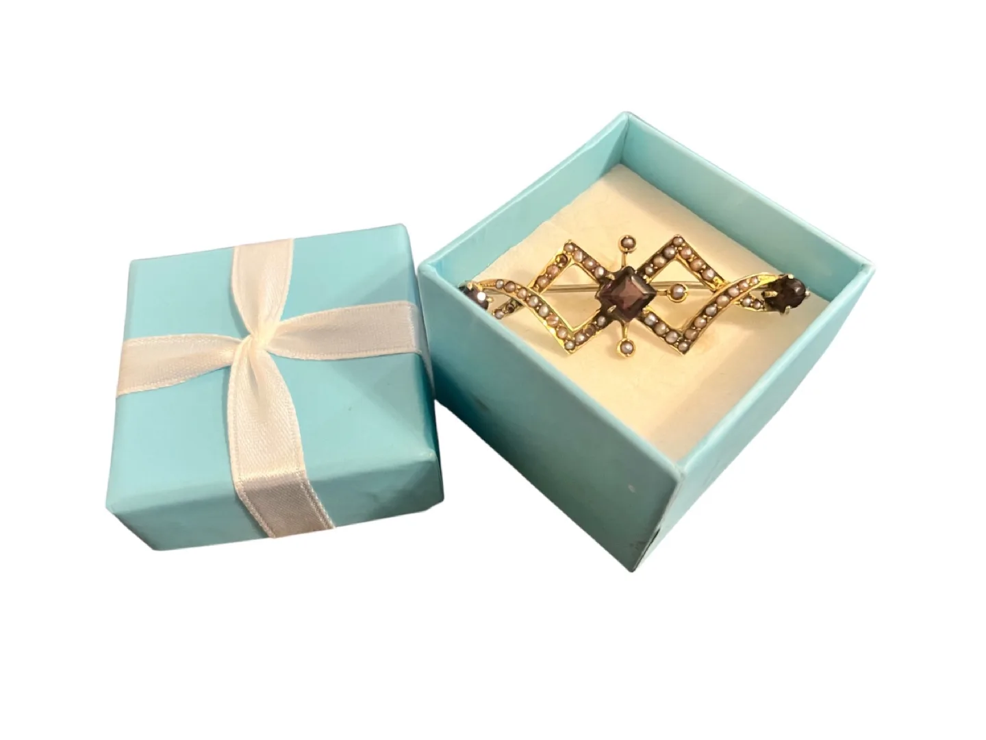 Antique 14K Gold Brooch with Purple Gemstone – Gift Box Included thumbnail