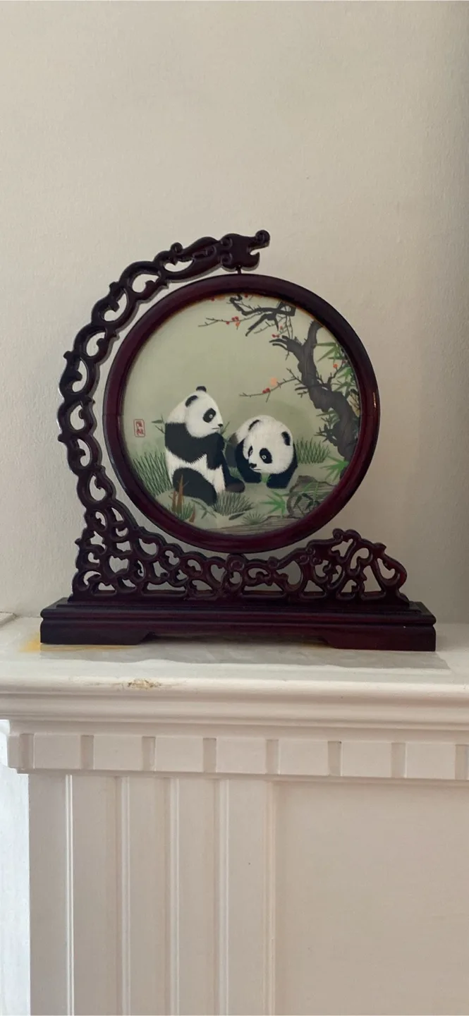 Panda Double Sided Silk Embroidered Screen Decoration thumbnail