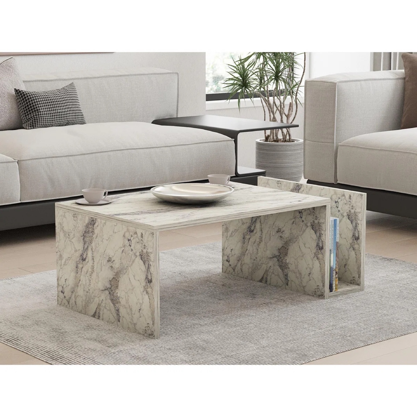 Marble Look Coffee Table with Storage