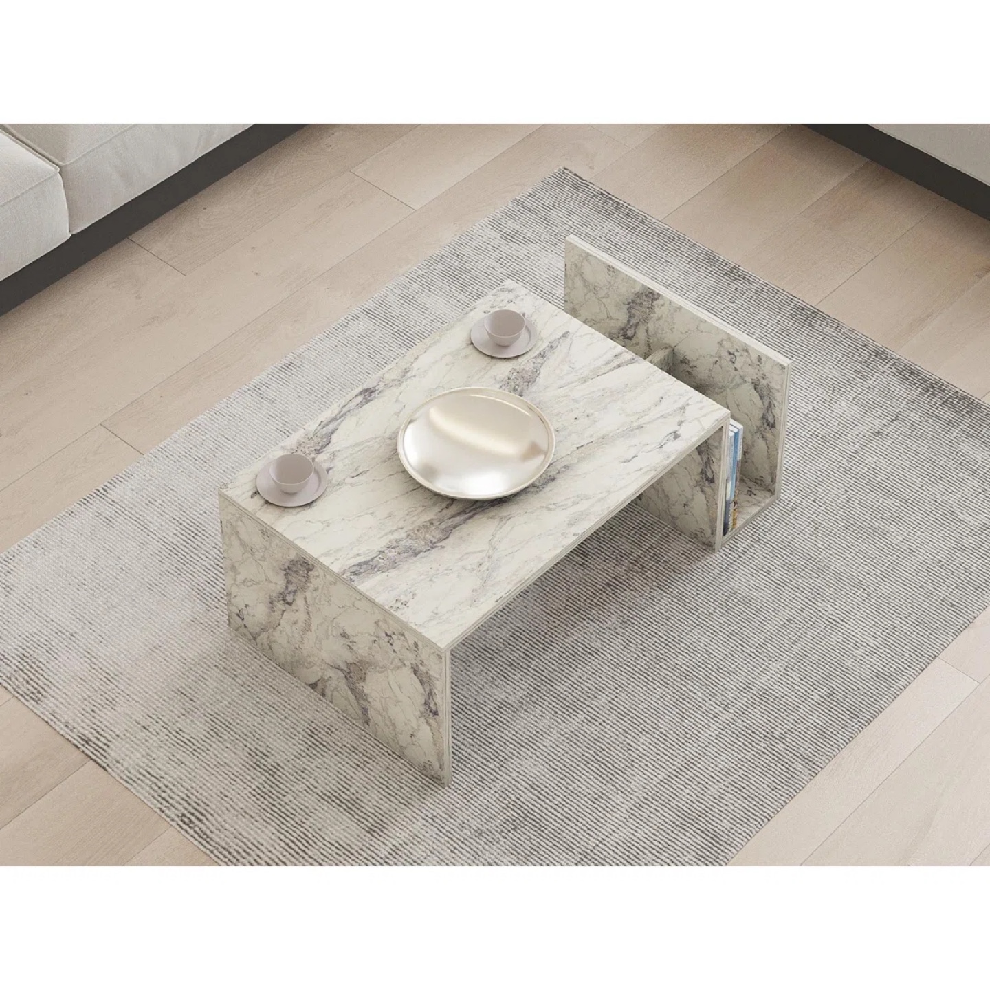 Marble Look Coffee Table with Storage - photo 3