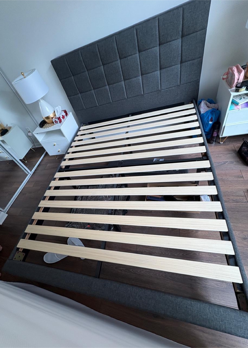 Grey Upholstered Bed Frame - Queen Size