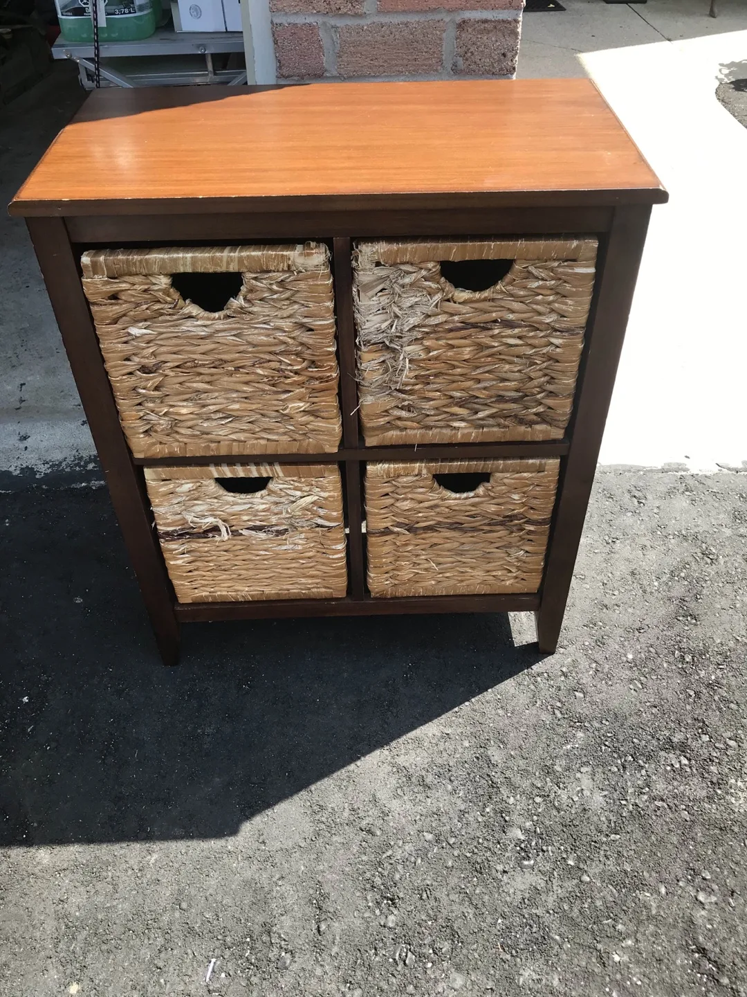 Stylish Wood Cabinet with Wicker Baskets thumbnail