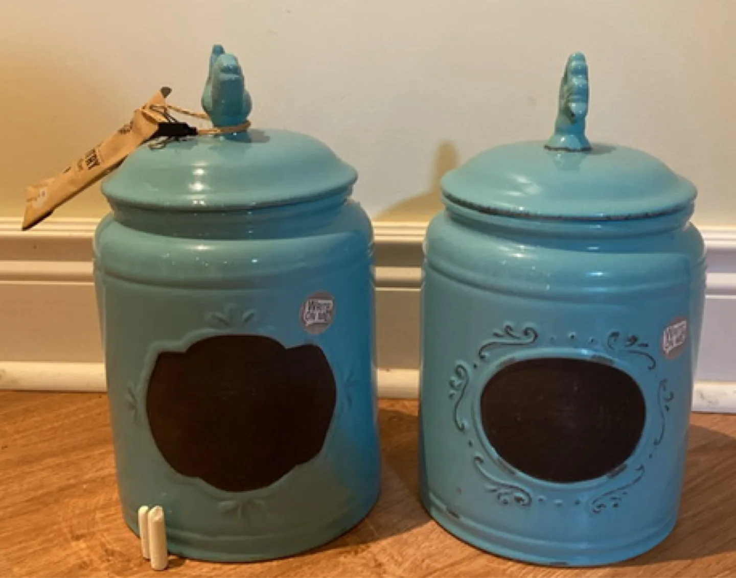 Teal Ceramic Canister Set with Chalkboard Labels thumbnail