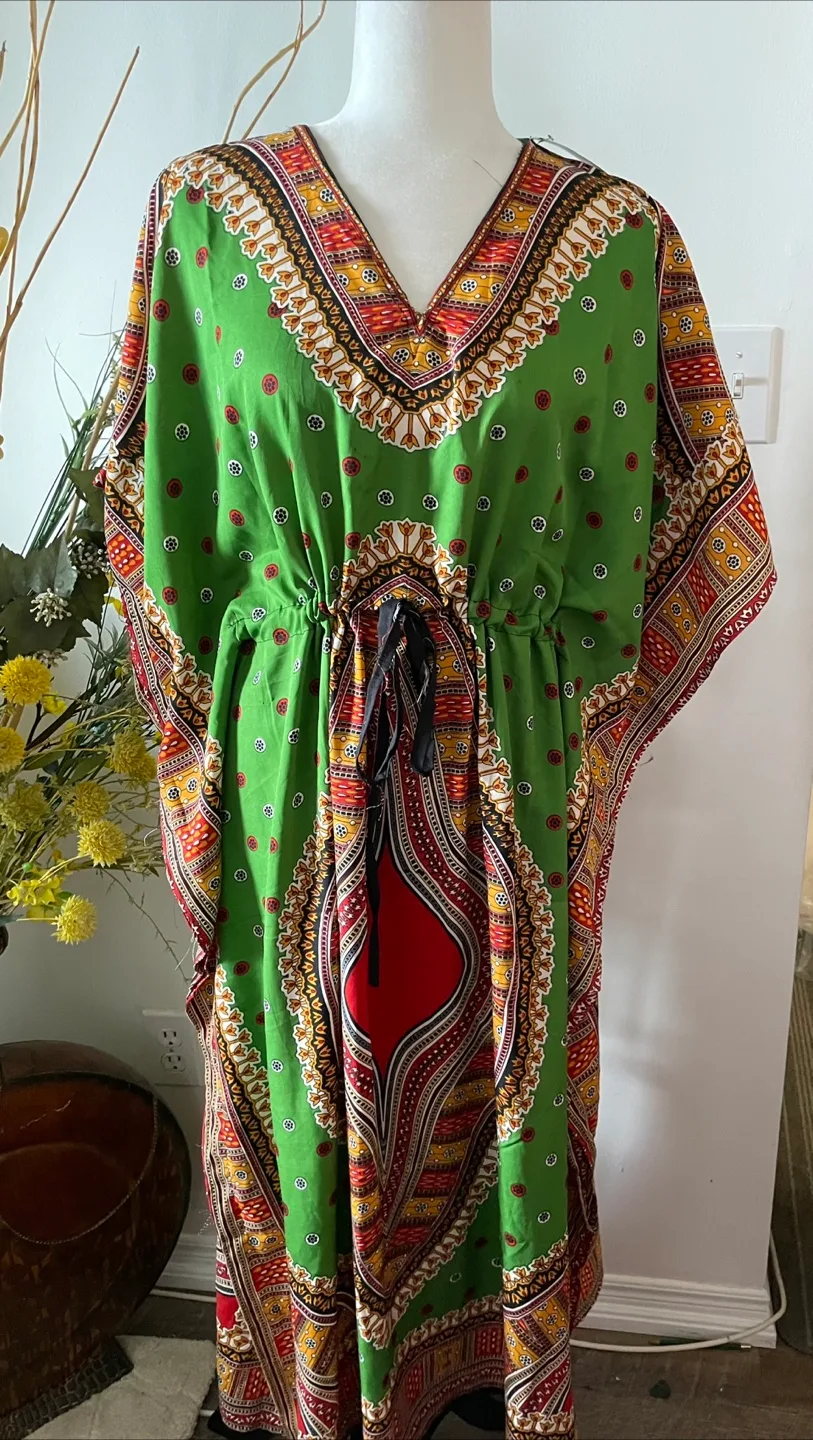 Green Patterned Caftan Dress thumbnail