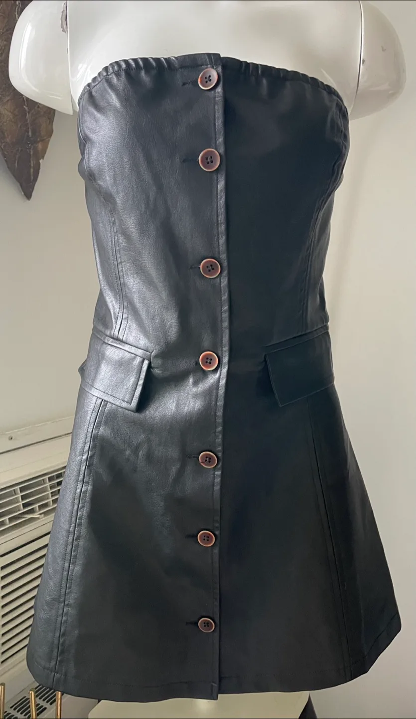 Black Faux Leather Strapless Mini Dress thumbnail