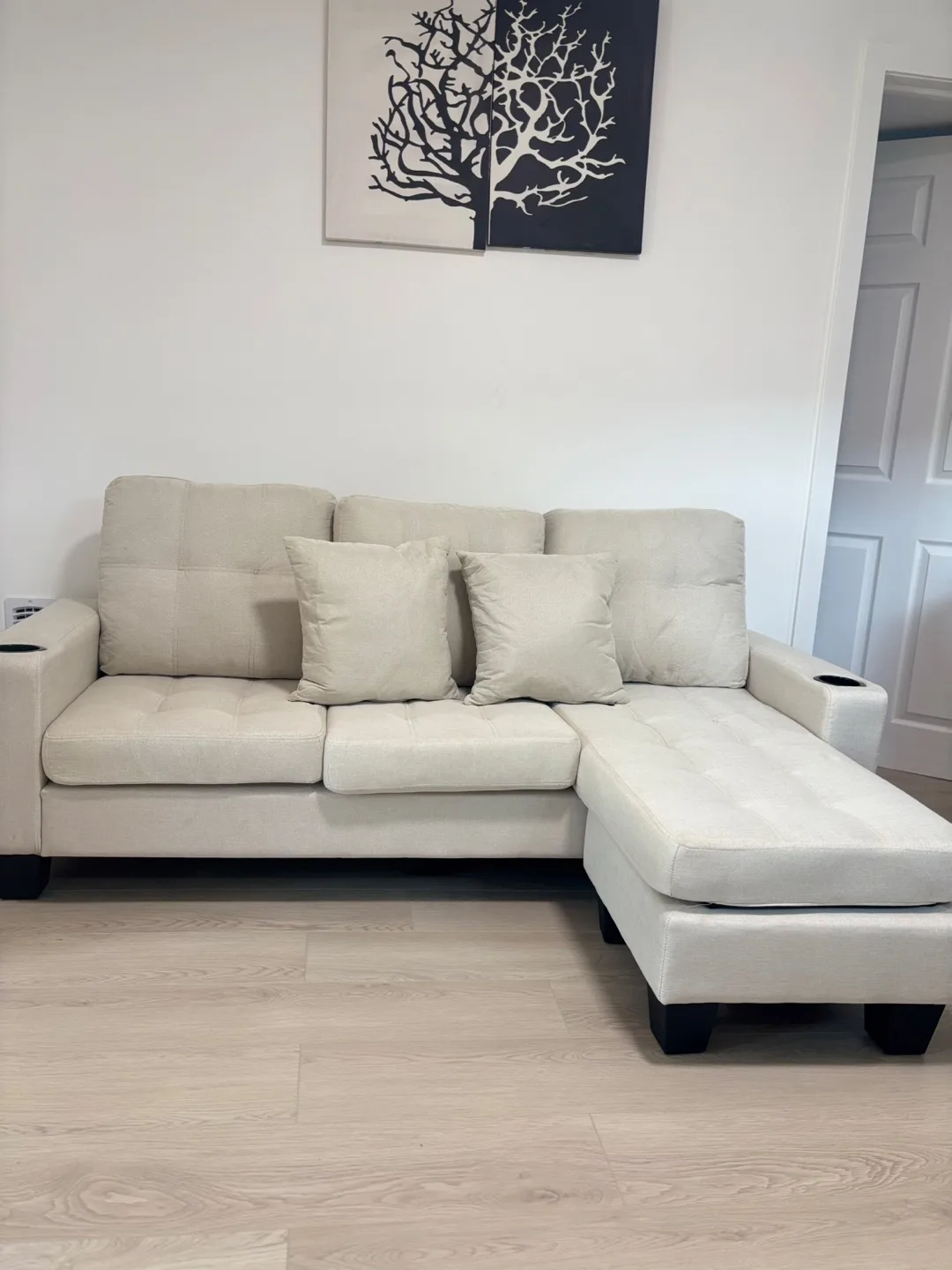 Beige Sectional Sofa with Chaise Lounge image indicator(2)