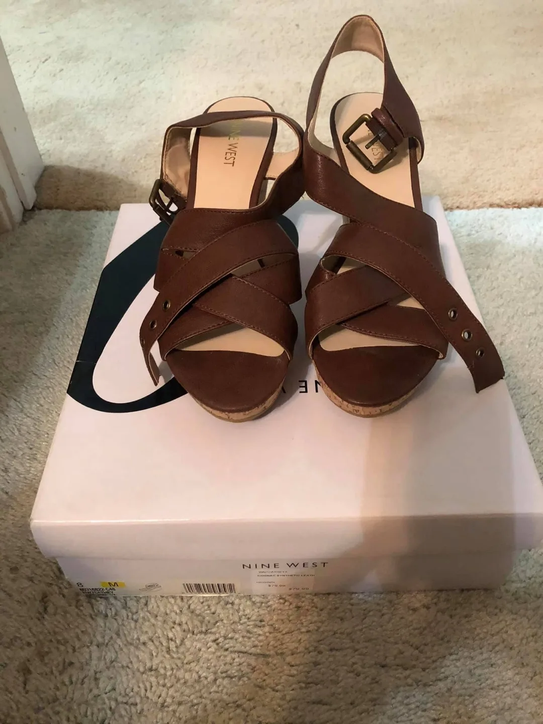 Nine West Brown Wedge Sandals - Size 8 thumbnail