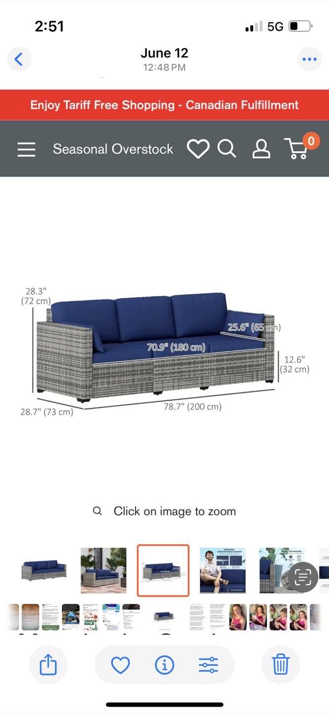 Outdoor Wicker Patio Sofa - Blue Cushions - photo 2