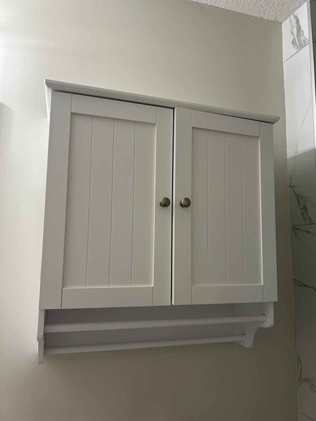 White Bathroom Cabinet with Towel Rack