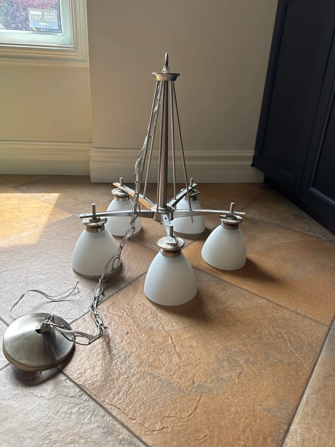 Chandelier with 5 White Glass Shades image indicator(3)