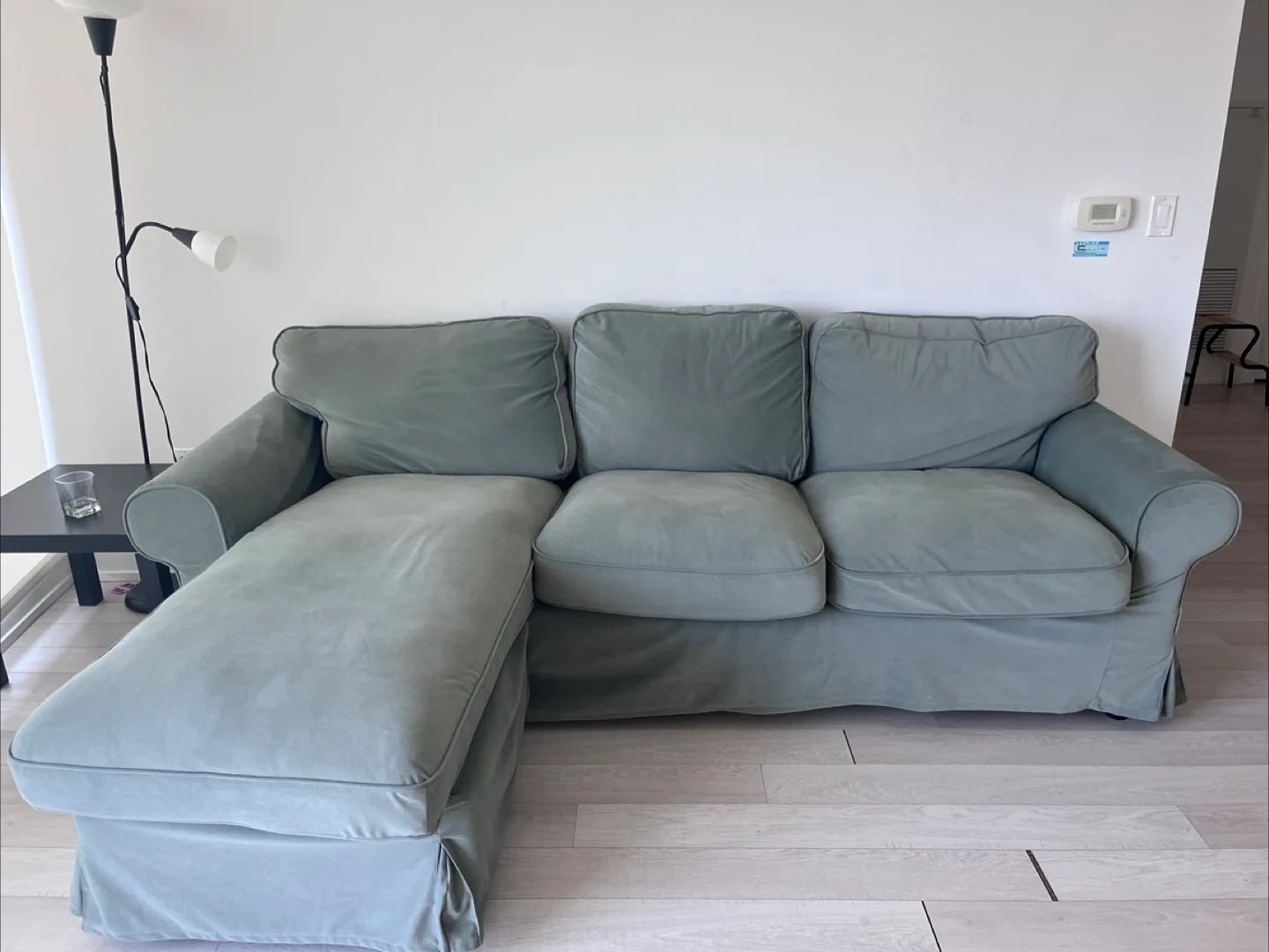 IKEA UPPLAND Loveseat with Chaise – Hakebo Gray-Green thumbnail