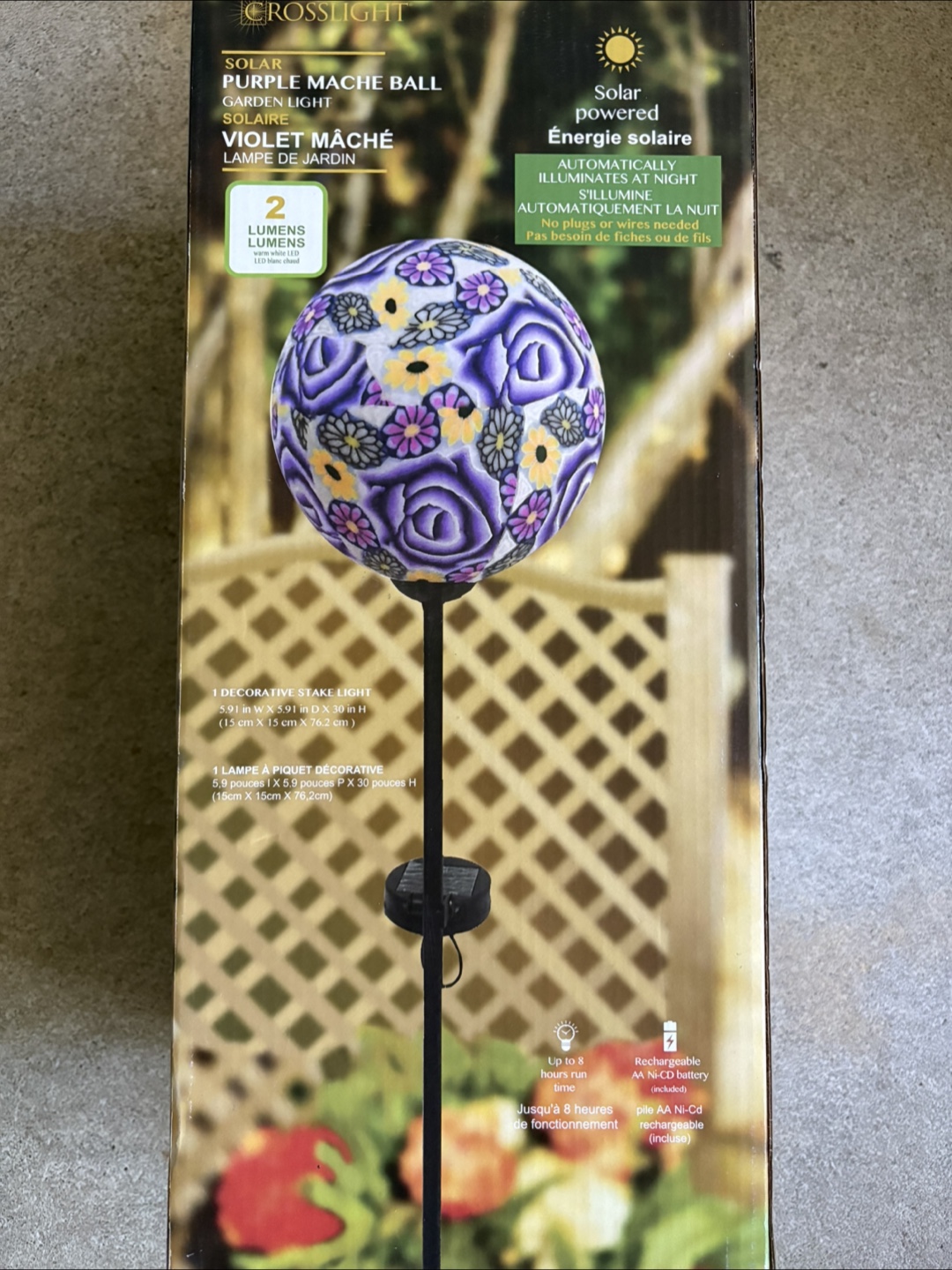 Crosslight Solar Purple Mache Ball Garden Light