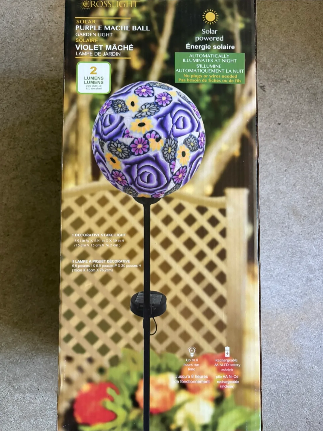 Crosslight Solar Purple Mache Ball Garden Light thumbnail