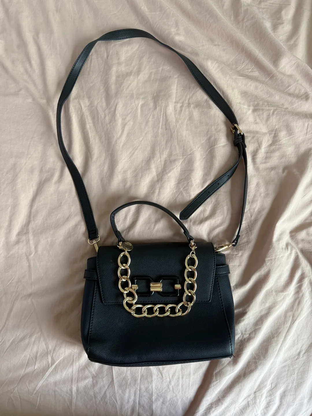 Aldo Black Handbag with Gold Chain thumbnail