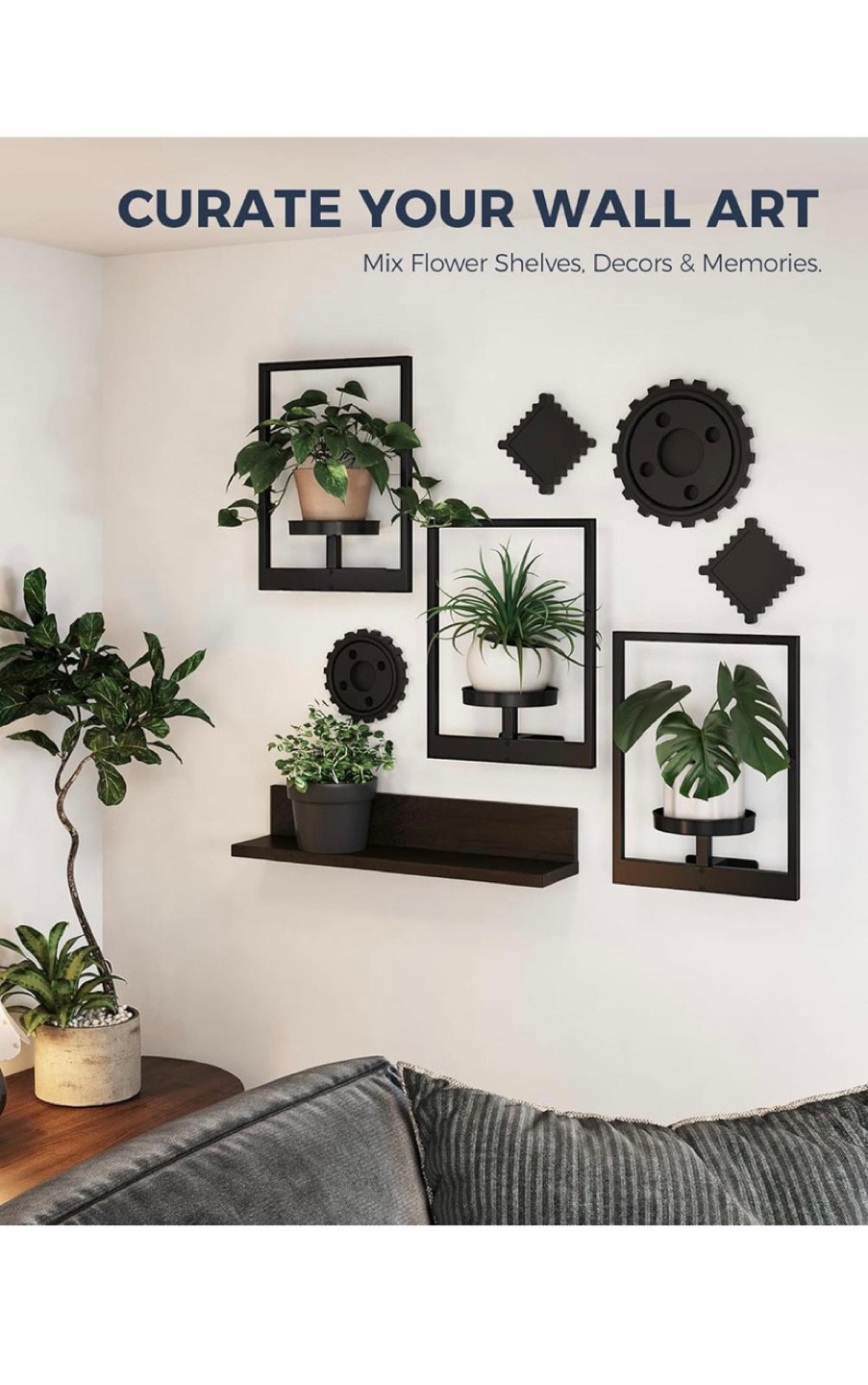 Wall Mounted Plant Shelf Set - Black Metal