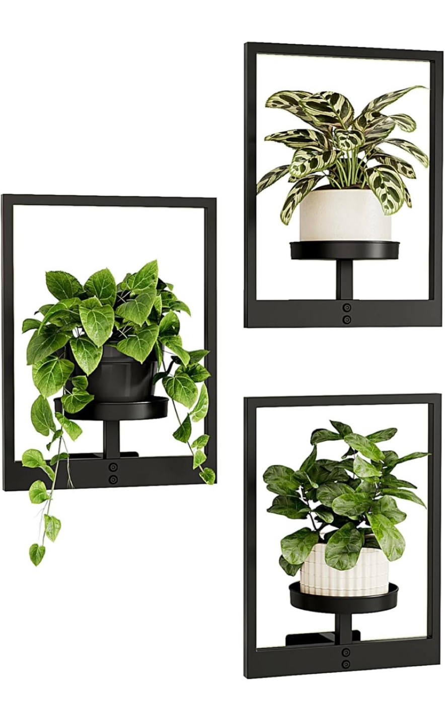 Wall Mounted Plant Shelf Set - Black Metal - photo 3