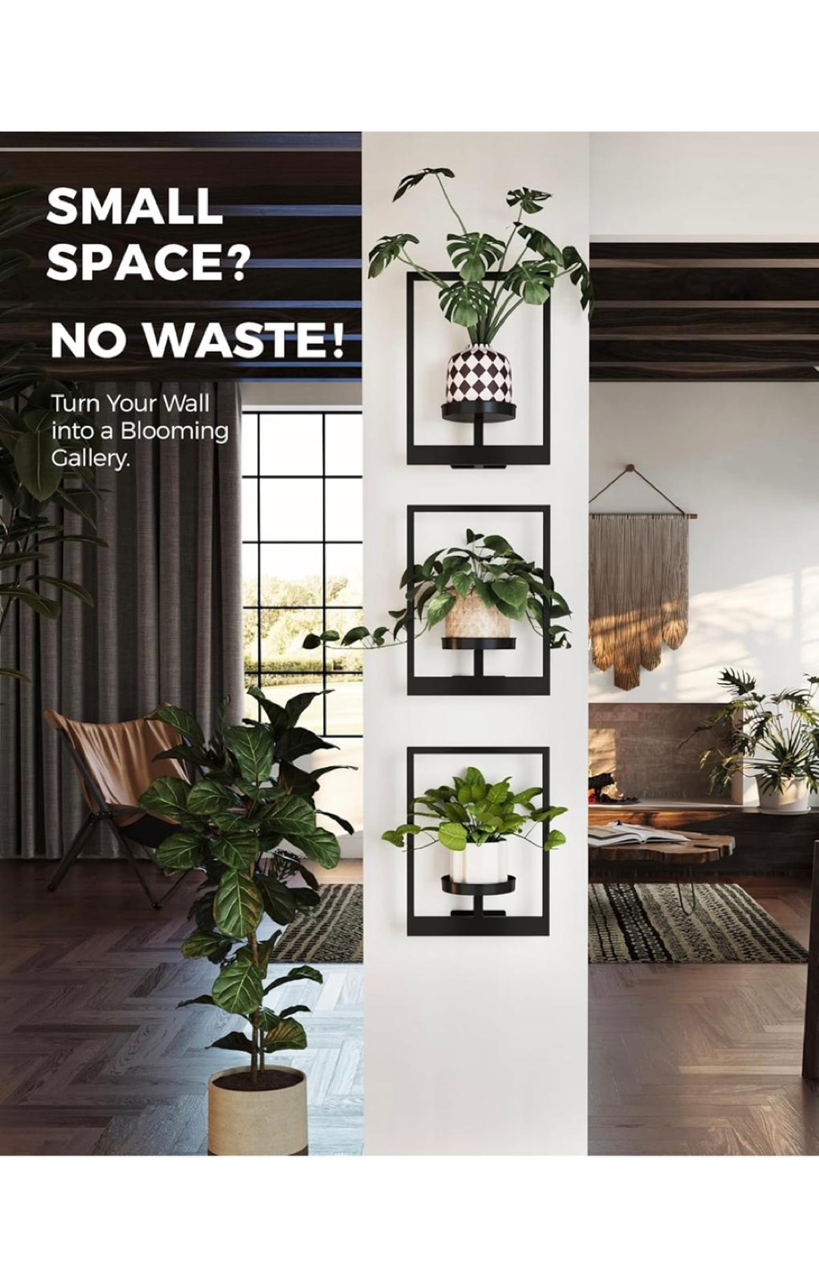 Wall Mounted Plant Shelf Set - Black Metal - photo 4