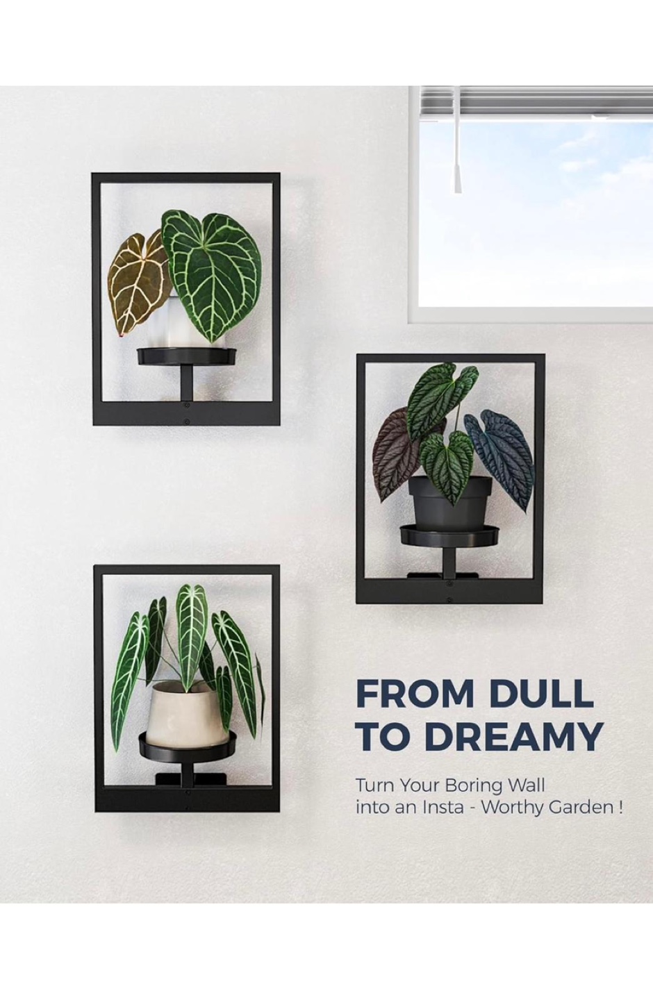 Wall Mounted Plant Shelf Set - Black Metal - photo 2