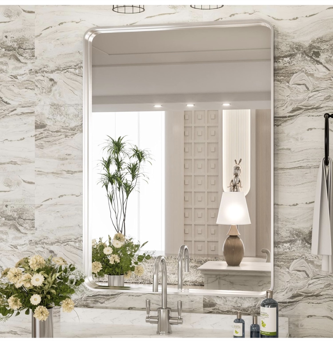 TokeShimi 24x36" Brushed Silver Bathroom Mirror