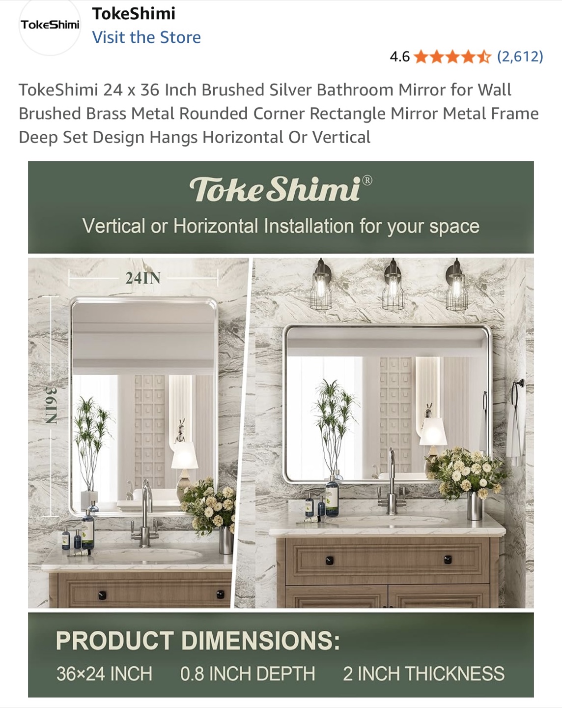 TokeShimi 24x36" Brushed Silver Bathroom Mirror - photo 3