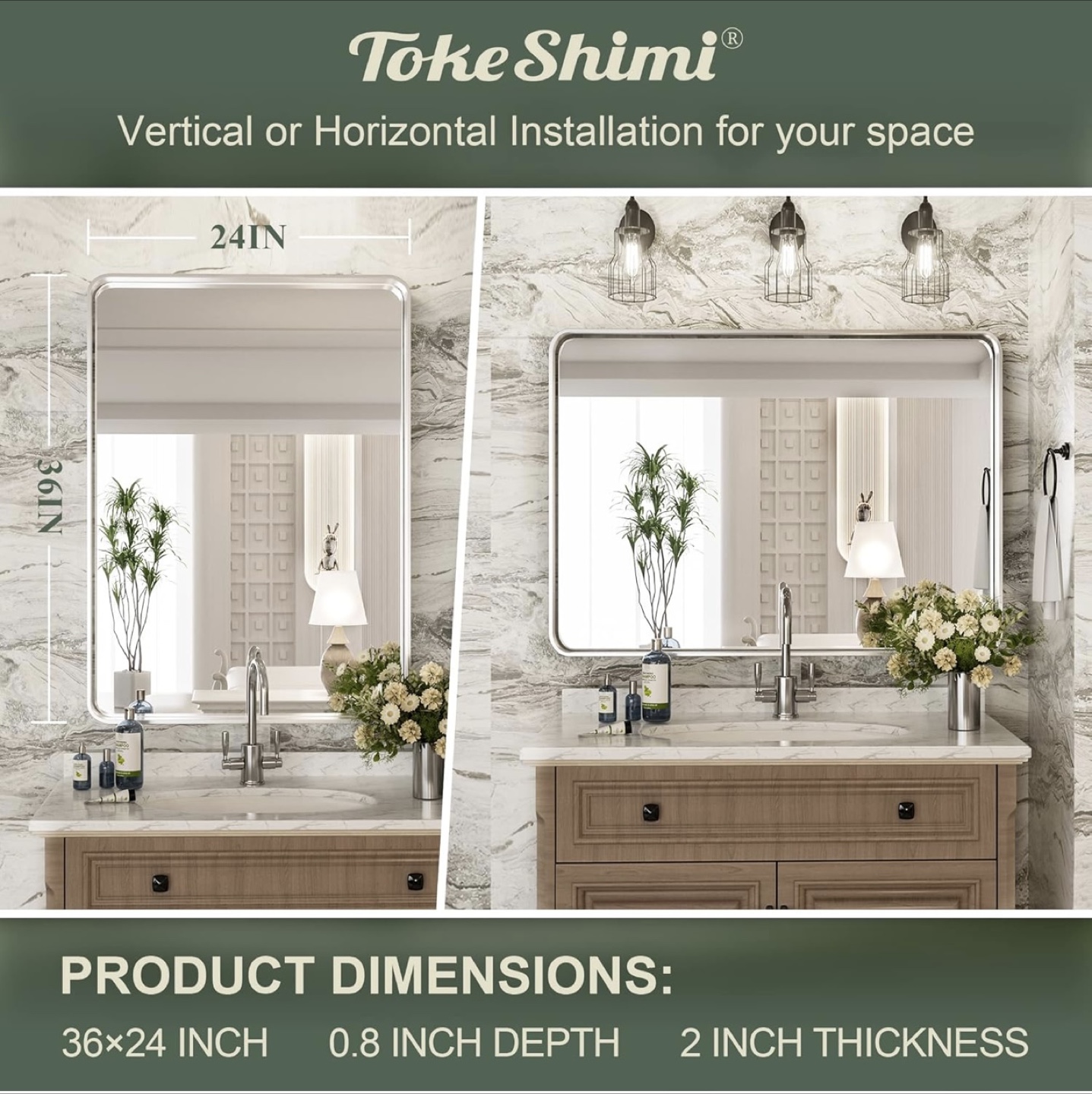 TokeShimi 24x36" Brushed Silver Bathroom Mirror - photo 2