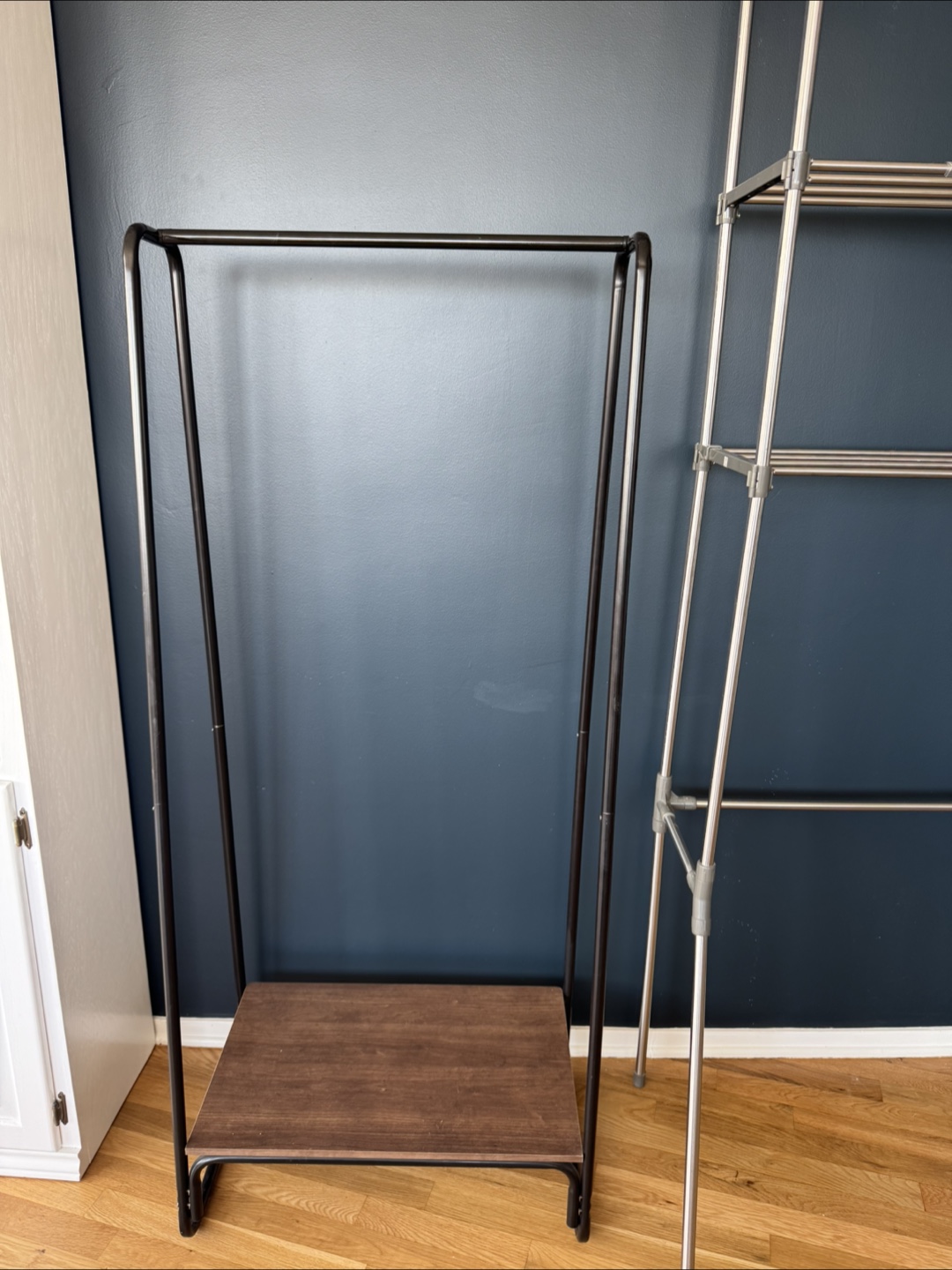 Clothing Rack with Shelf - Black Metal & Wood