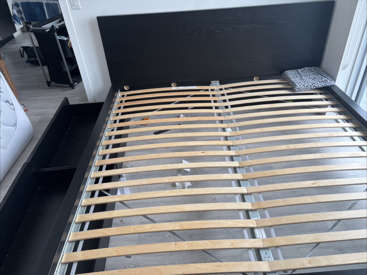 IKEA King Bed Frame with Drawers and mattresses