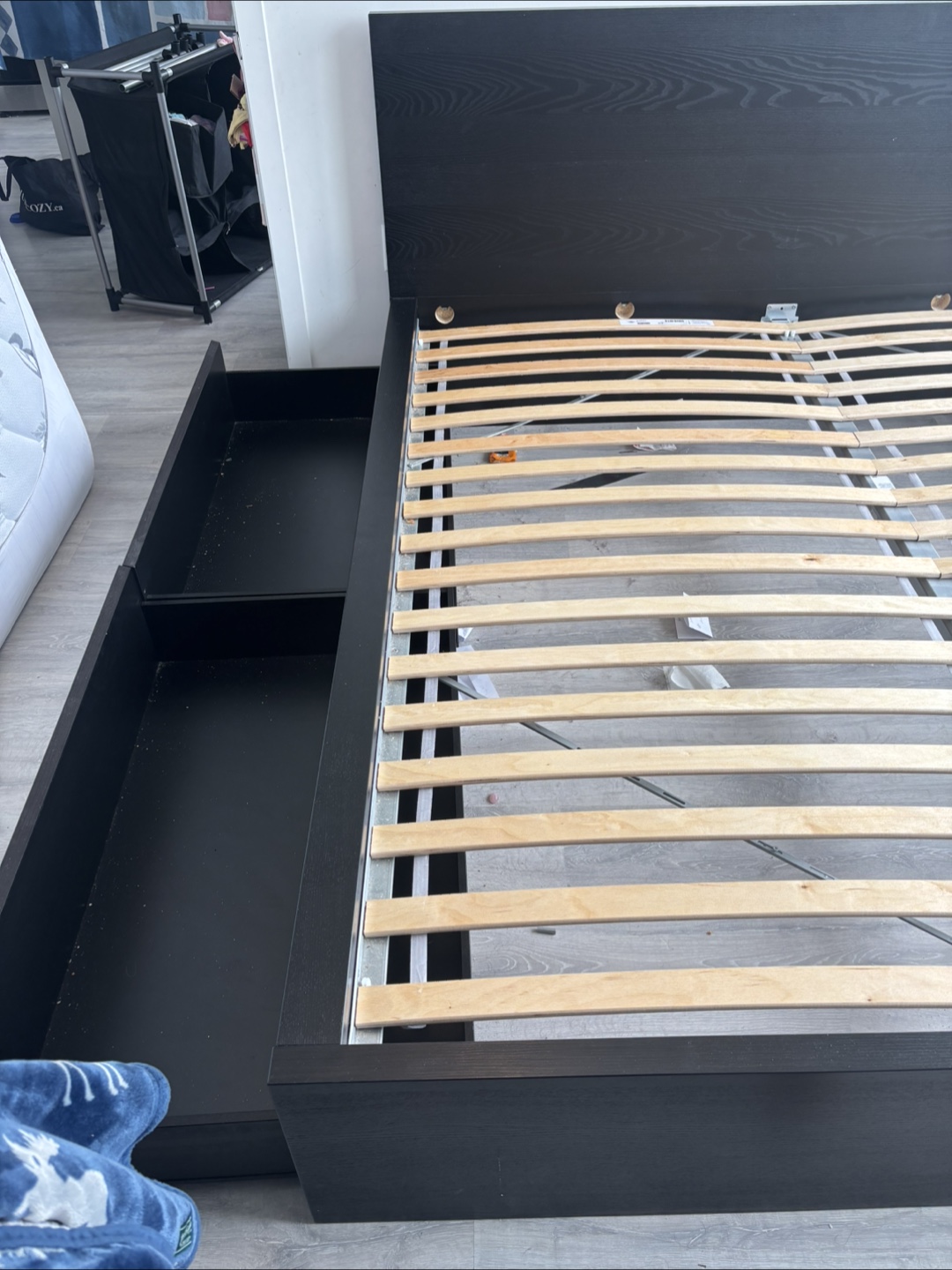 IKEA King Bed Frame with Drawers and mattresses - photo 3