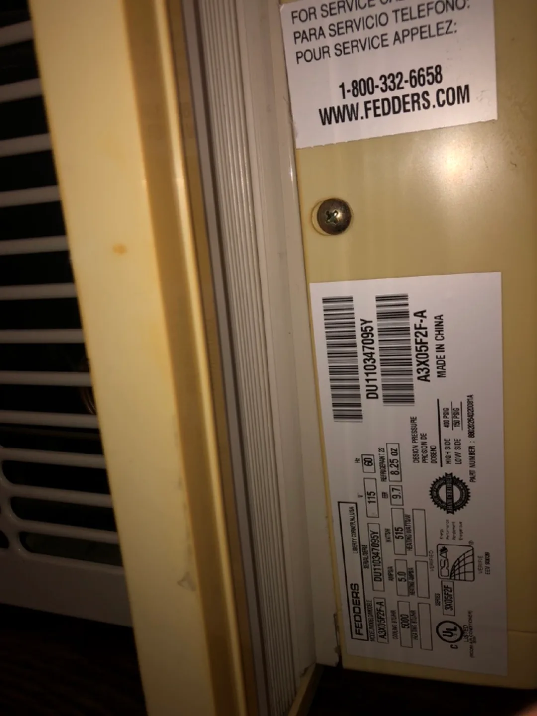 Fedders 5,000 BTU Window AC – Model A3X05F2F‑A image indicator(3)