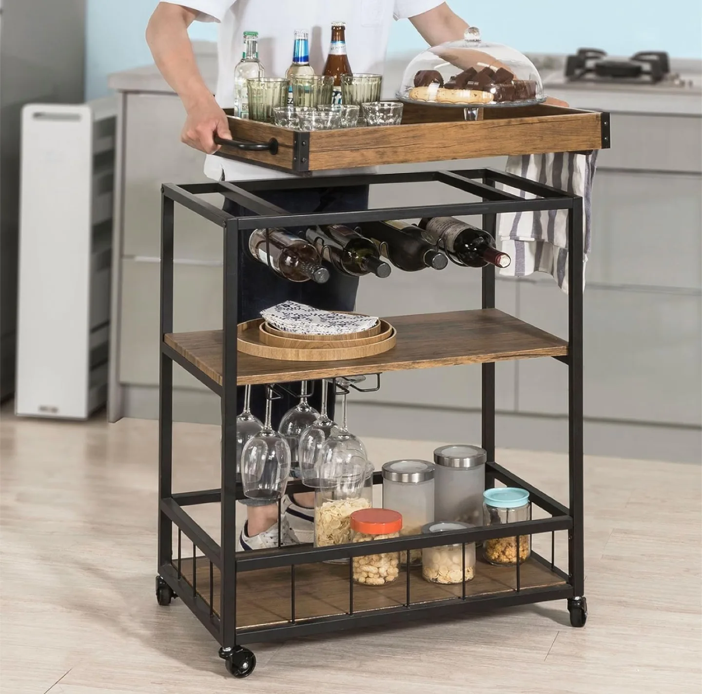 Rolling Bar Cart with Wine Rack thumbnail