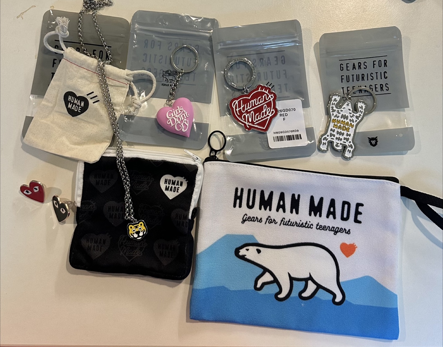 All together- HUMANMADE and Comme Des Garcons accessories