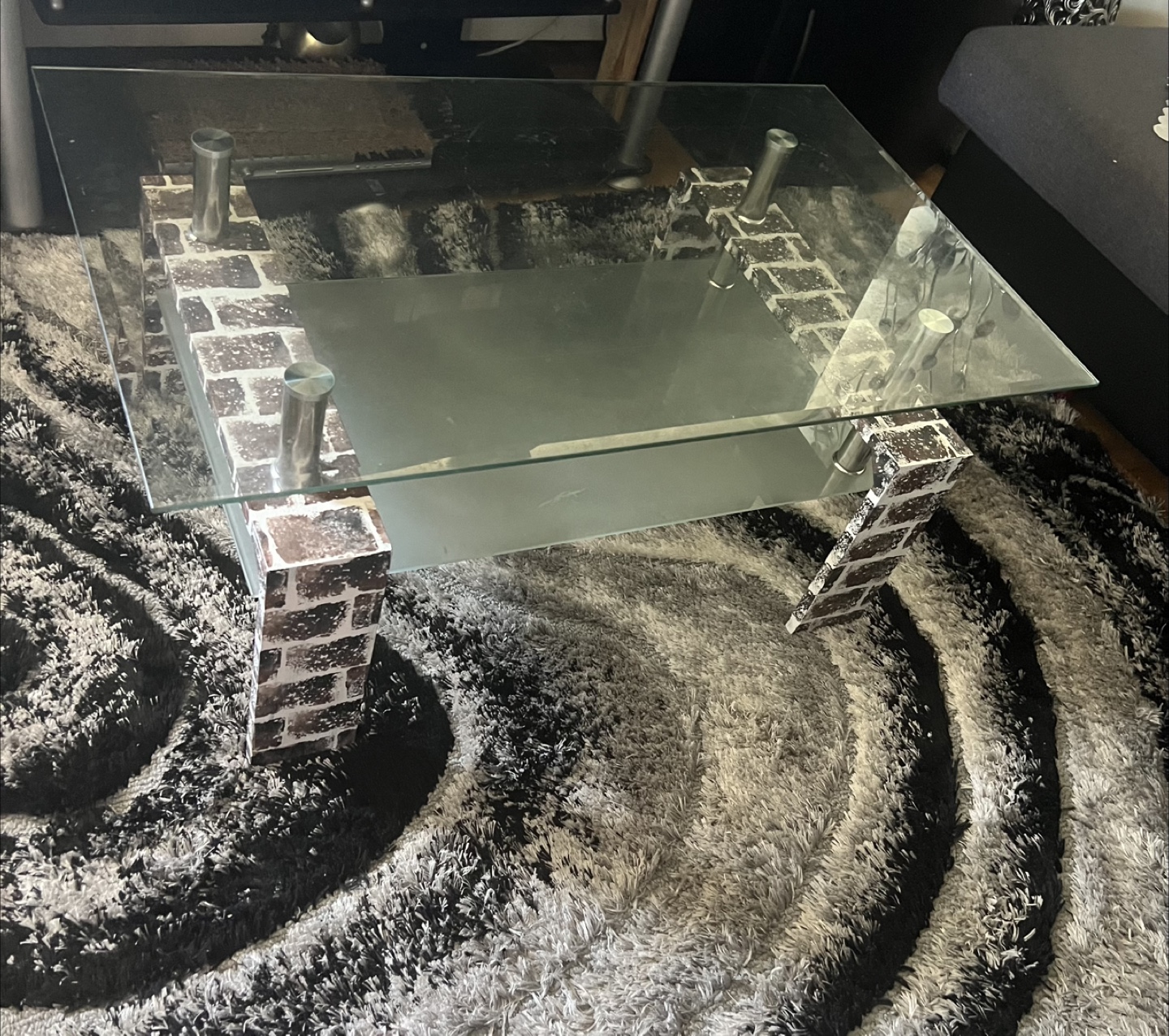 Glass Coffee Table with Brick Design