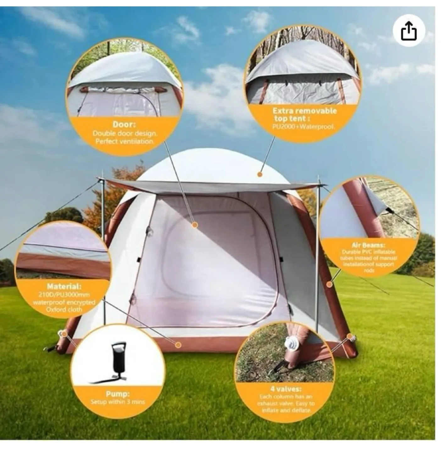Umbalir Inflatable Camping Tent - Sleeps 2-4 thumbnail