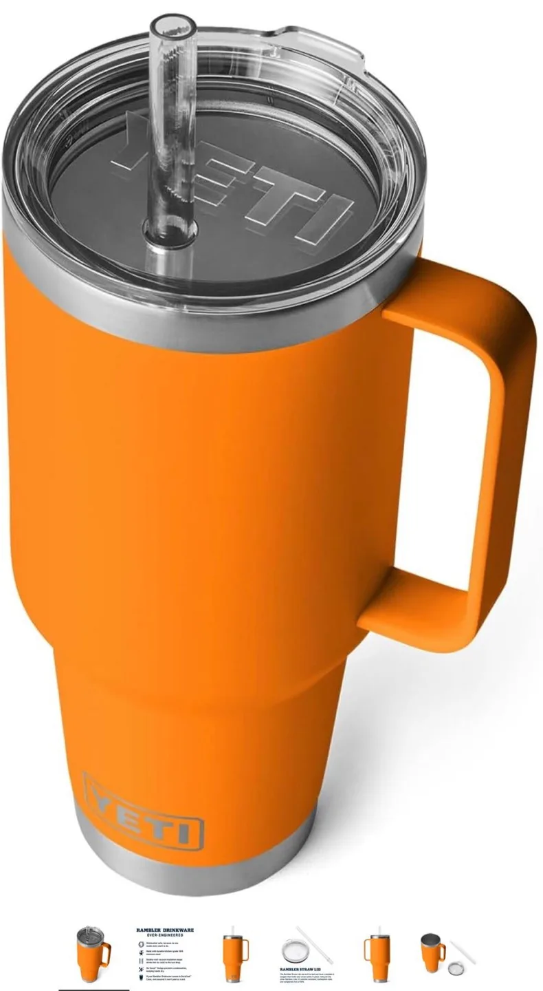 NEW * YETI Rambler 42oz Mug with Straw Lid - Orange thumbnail