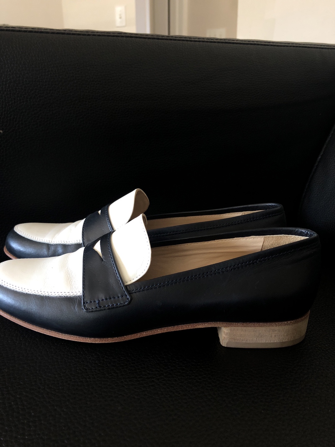 Stuart Weitzman Black & White Leather Loafers - Size 6 - photo 2
