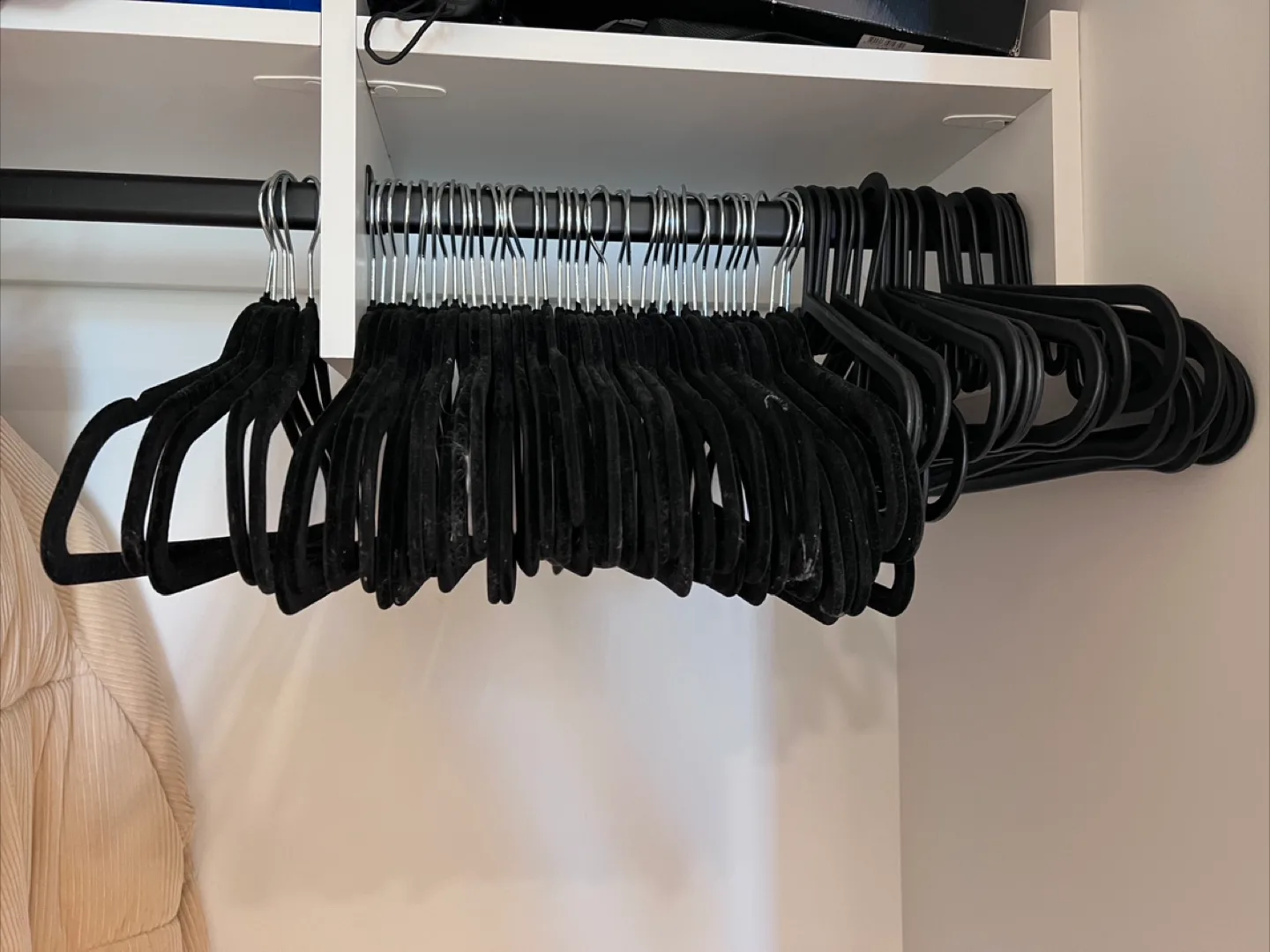 80 Black Velvet and Plastic Clothes Hangers thumbnail