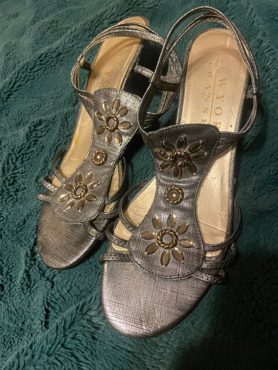 New York Transit Silver Wedge Heels - Size 9.5 thumbnail
