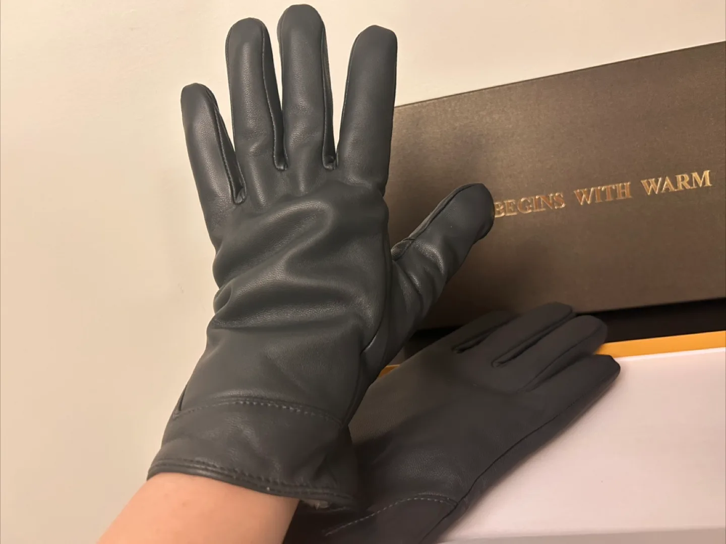 Warm Grey Lambskin Gloves (New, Size M–L) thumbnail