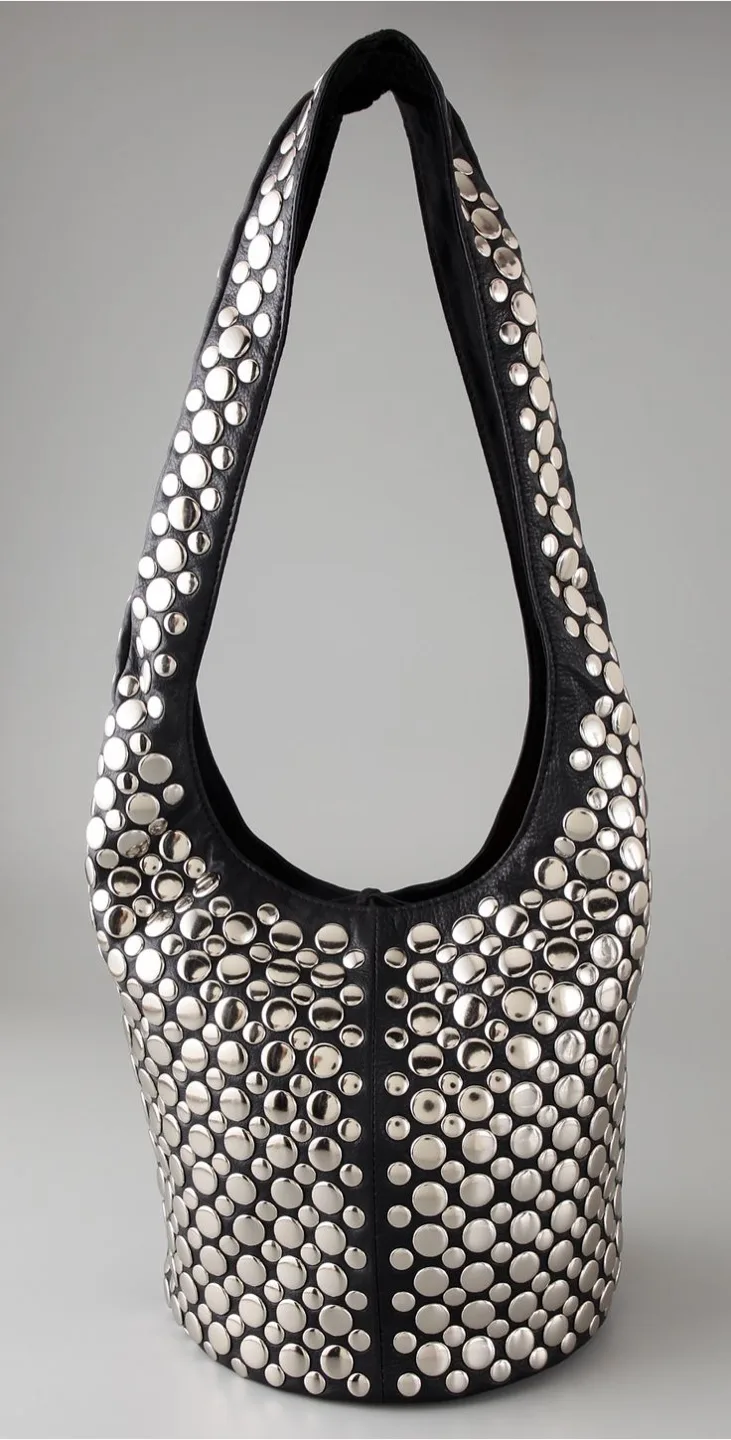 Rebecca Minkoff Black Studded Leather vamp Hobo Bag thumbnail