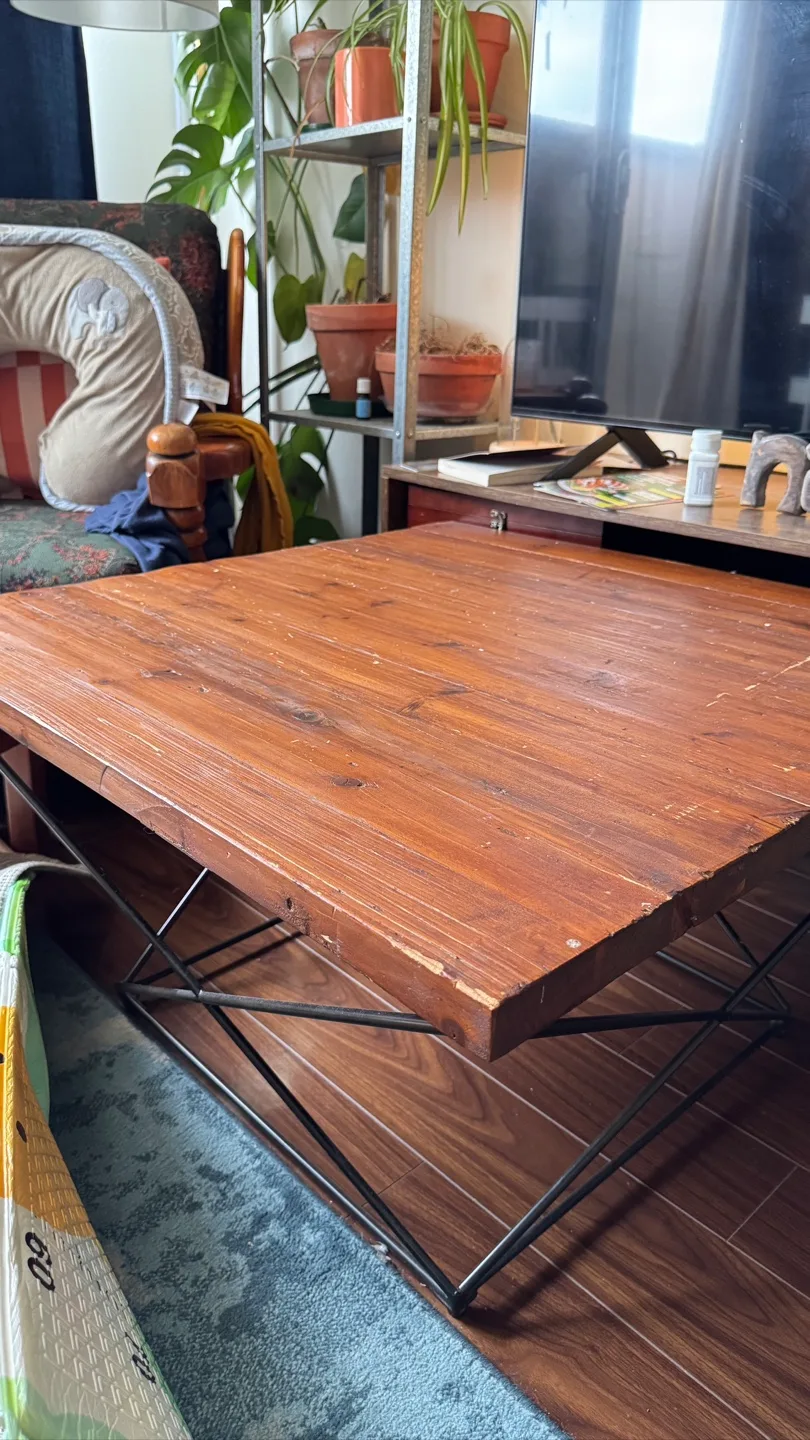 Wooden Coffee Table with Metal Base thumbnail